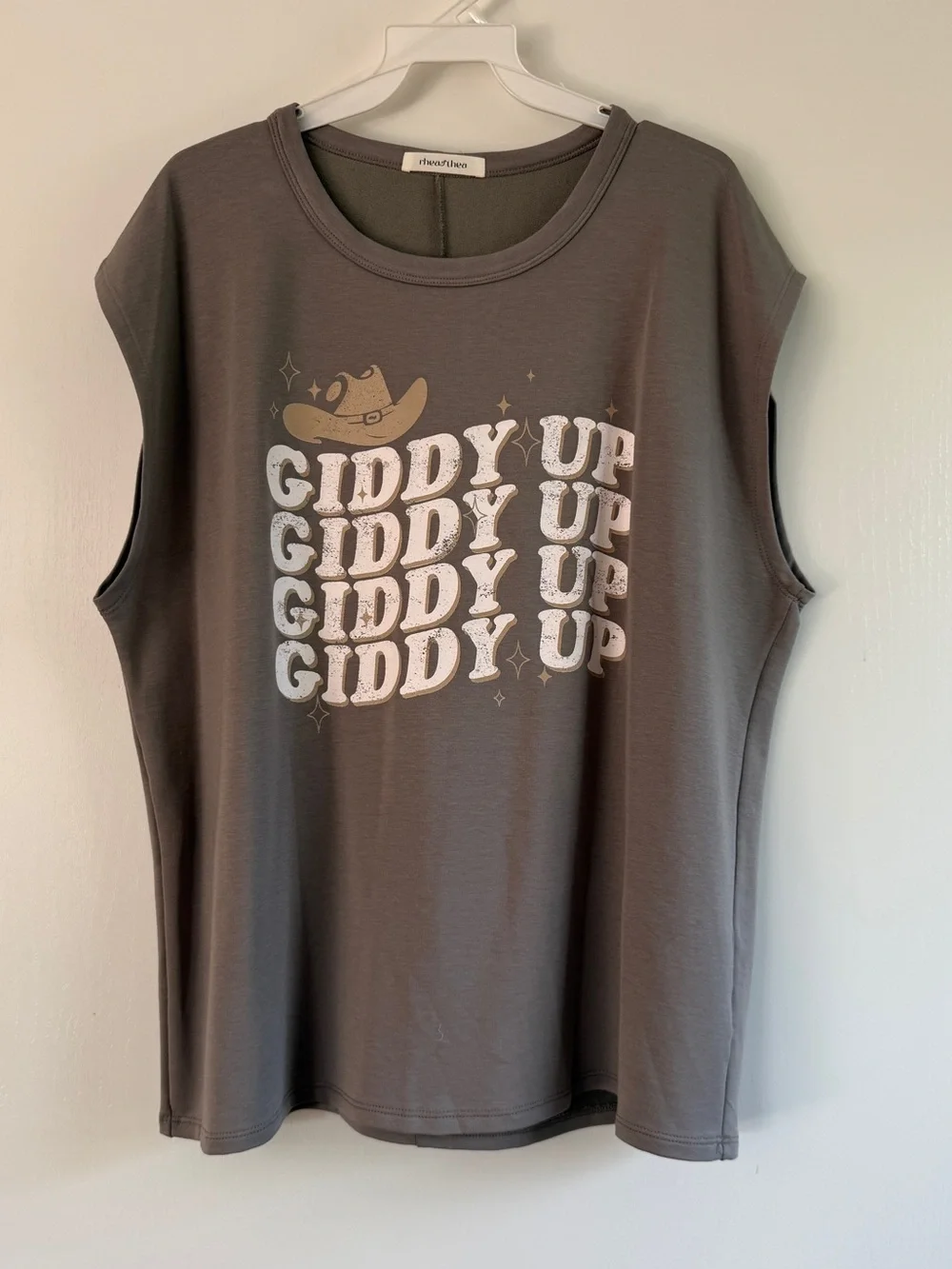 Western Cowboy Graphic Tee Top - Giddy Up Gray Soft Fleece Boho Casual